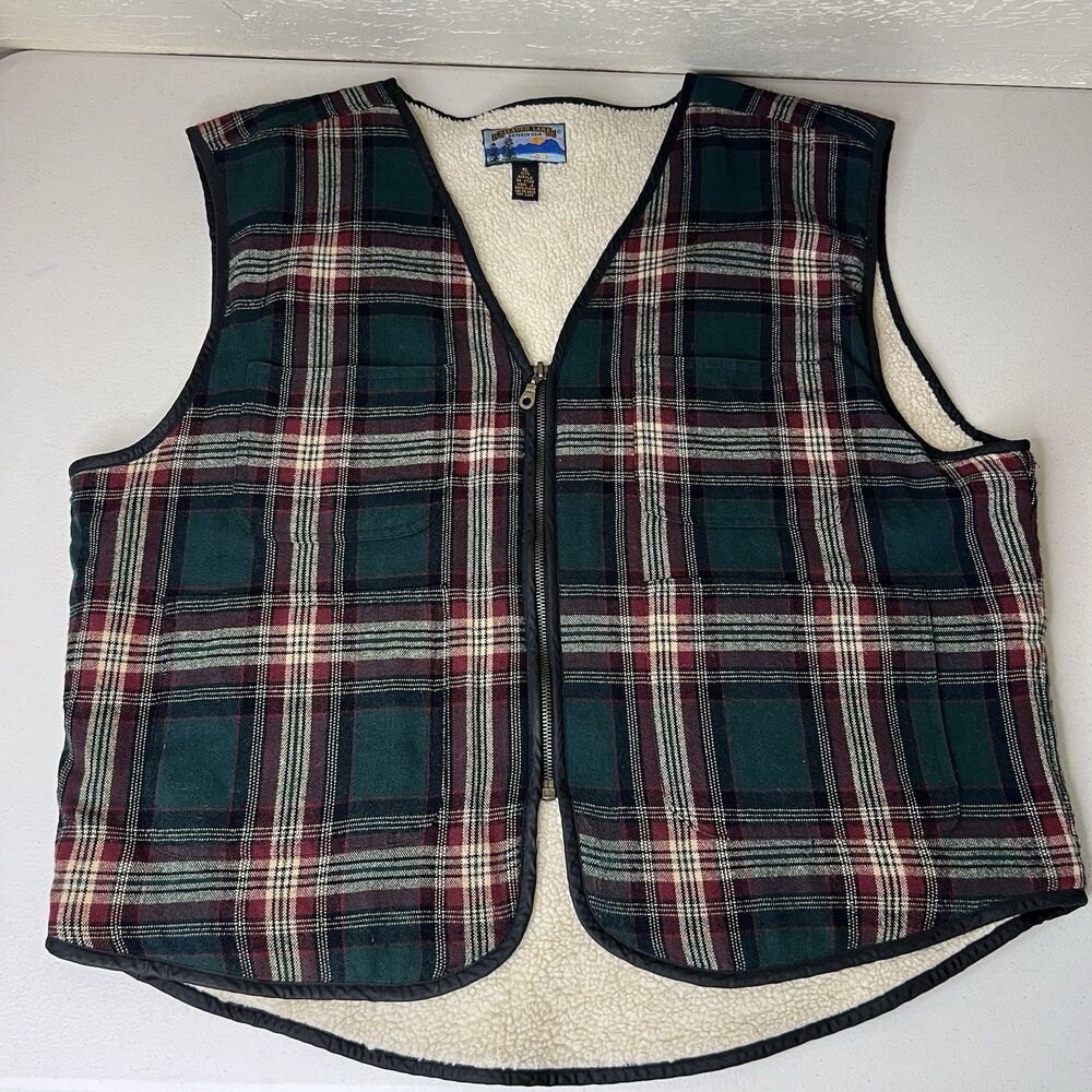 Vtg Shaver Lake Plaid Vest Mens XL Sherpa Lined Pile Gorpcore Hunting Cabin Zip